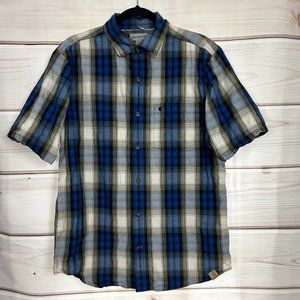 Carhartt Men's Relaxed Fit Blue Plaid Short Sleeve Button Down Shirt Size M EUC